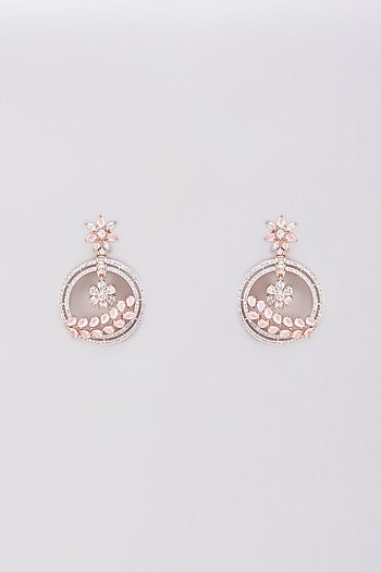 Rose Gold Finish Pink Stone & Zircon Dangler Earrings