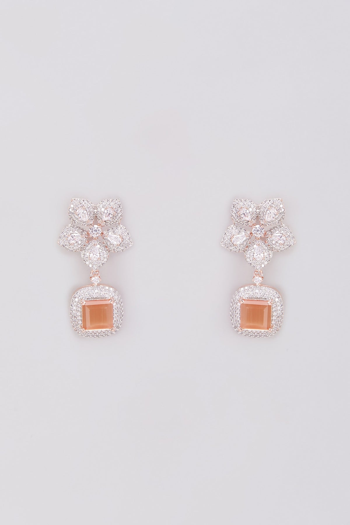 White Finish Zircon & Orange Stone Dangler Earrings