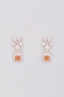 White Finish Zircon & Orange Stone Dangler Earrings