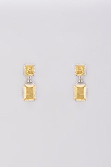 White Finish Zircon & Yellow Stone Dangler Earrings