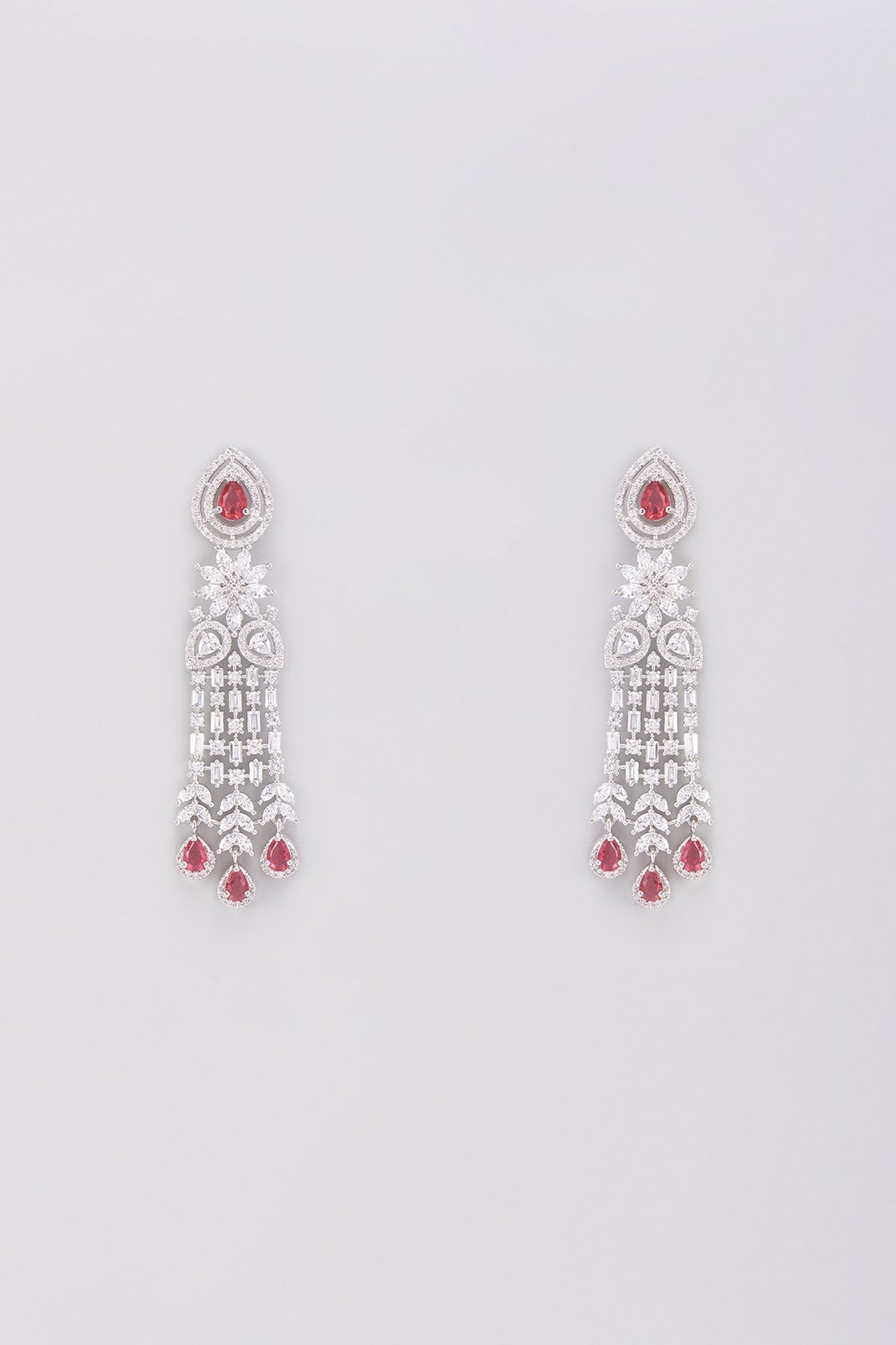 White Finish Ruby & Zircon Dangler Earrings
