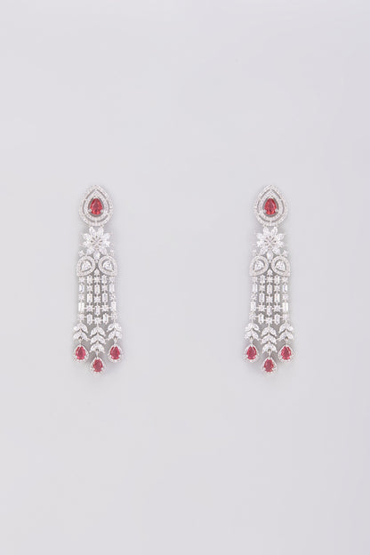 White Finish Ruby & Zircon Dangler Earrings