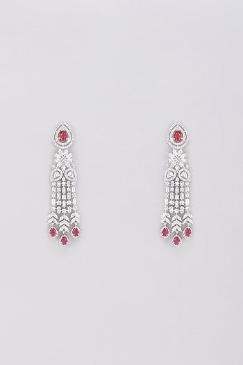 White Finish Ruby & Zircon Dangler Earrings