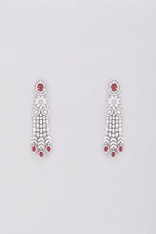 White Finish Ruby & Zircon Dangler Earrings