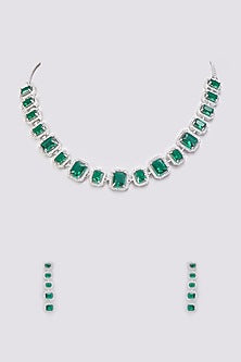 White Finish Zircon & Emerald Synthetic Stone Necklace Set