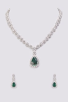 White Finish Zircon & Emerald Synthetic Stone Necklace Set