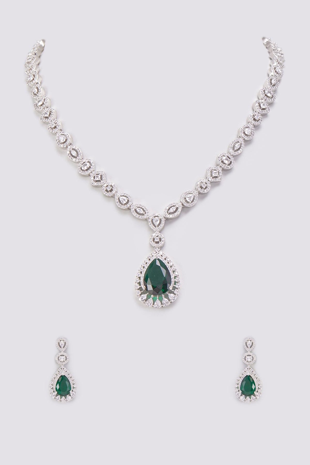 White Finish Zircon & Emerald Synthetic Stone Necklace Set