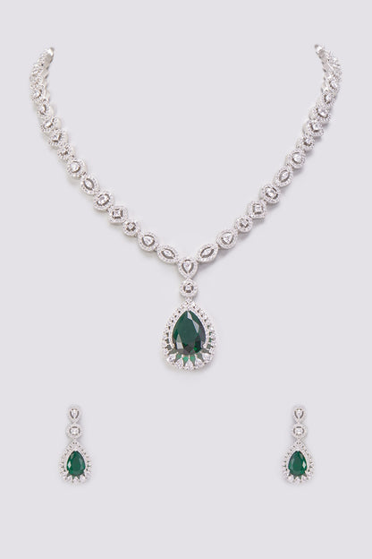 White Finish Zircon & Emerald Synthetic Stone Necklace Set