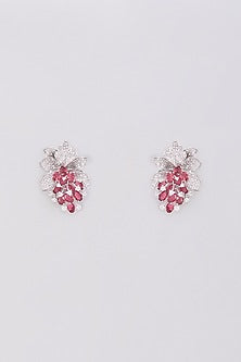 White Finish Ruby & Zircon Dangler Earrings