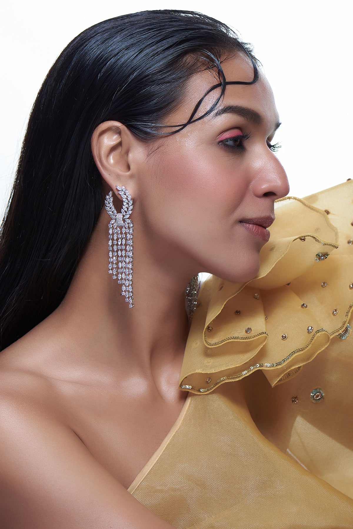 White Finish Zircon Dangler Earrings