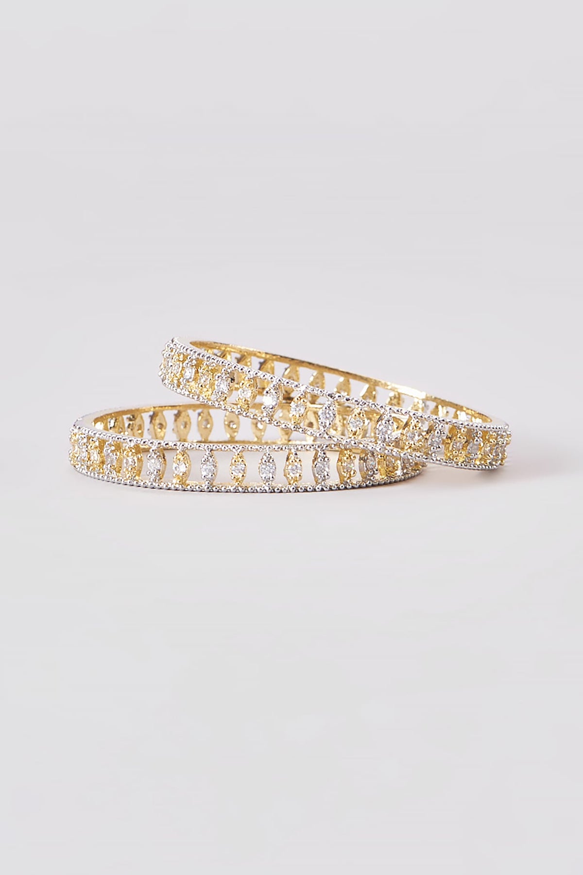 Gold Finish Zircon Bangles (Set of 2)