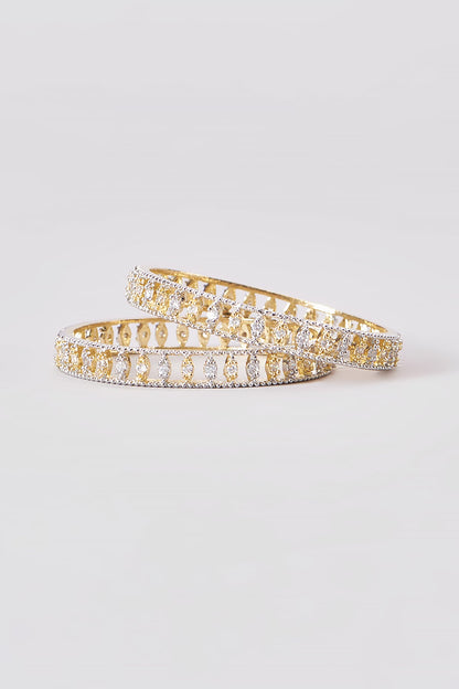 Gold Finish Zircon Bangles (Set of 2)