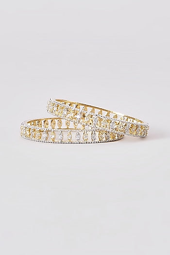 Gold Finish Zircon Bangles (Set of 2)