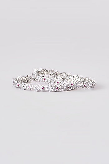 White Finish Zircon & Pink Stone Bangles (Set of 2)