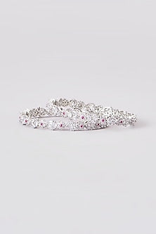 White Finish Zircon & Pink Stone Bangles (Set of 2)