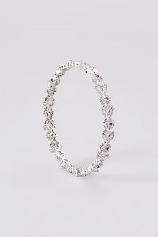 White Finish Zircon & Pink Stone Bangles (Set of 2)