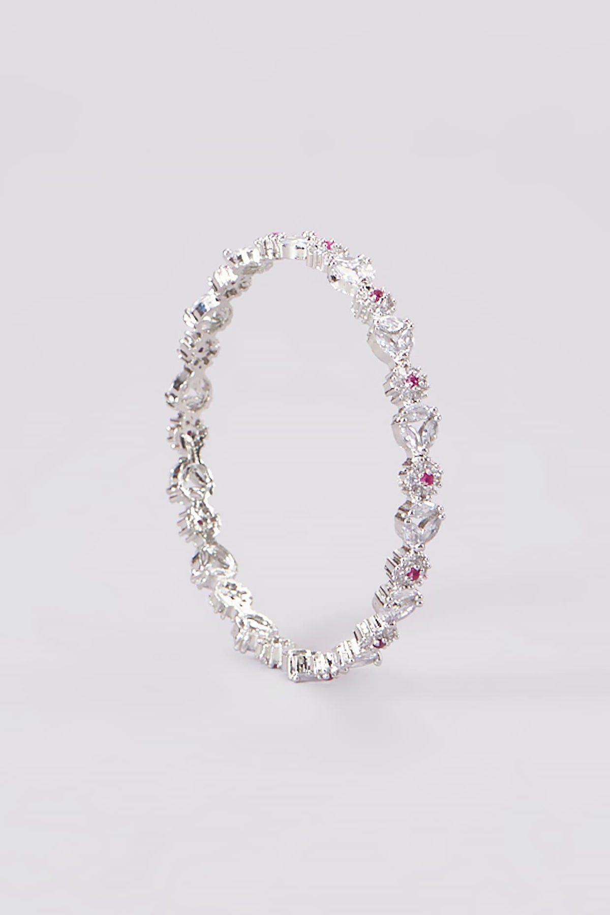 White Finish Zircon & Pink Stone Bangles (Set of 2)
