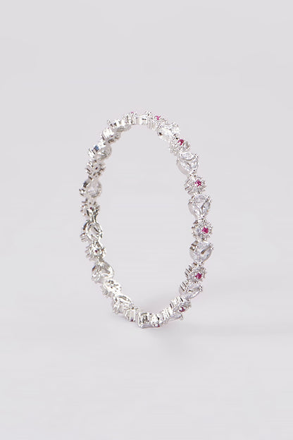 White Finish Zircon & Pink Stone Bangles (Set of 2)