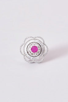 White Finish Zircon & Pink Stone Ring