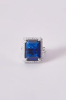 White Finish Zircon & Blue Stone Ring