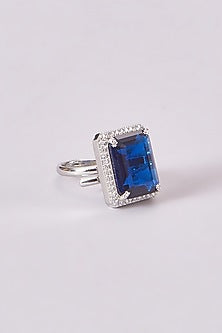 White Finish Zircon & Blue Stone Ring