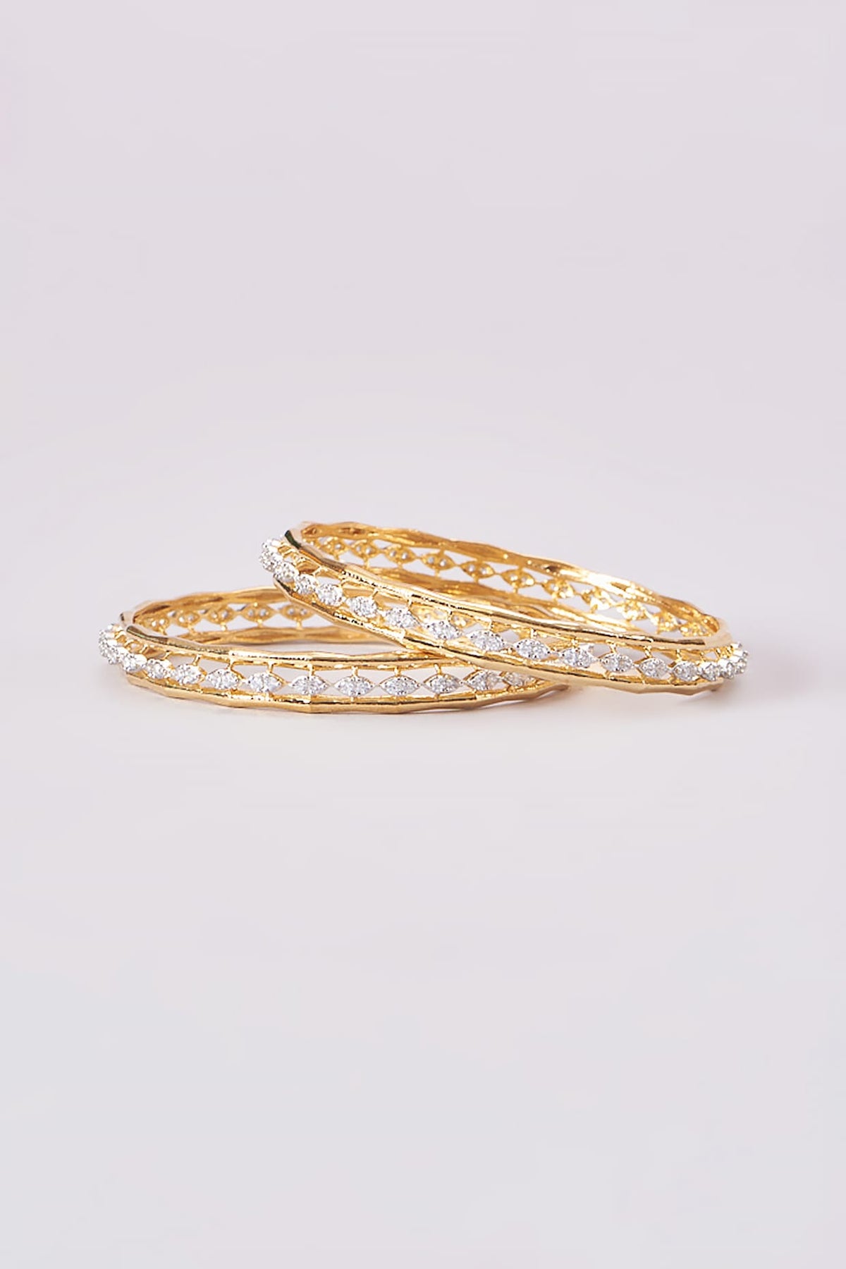 Gold Finish Zircon Bangles (Set of 2)