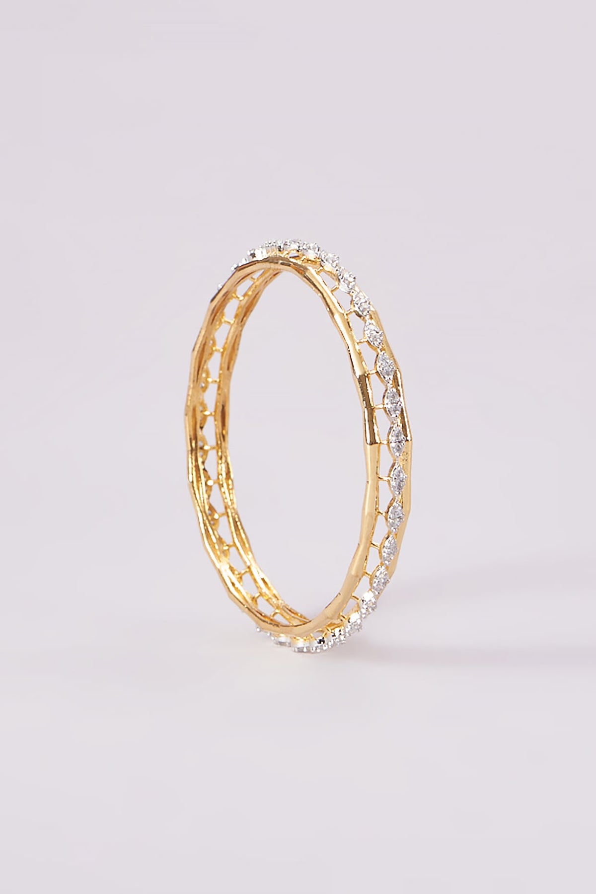 Gold Finish Zircon Bangles (Set of 2)
