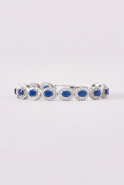 White Finish Zircon & Blue Stone Bracelet