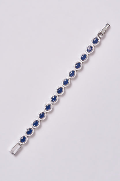 White Finish Zircon & Blue Stone Bracelet