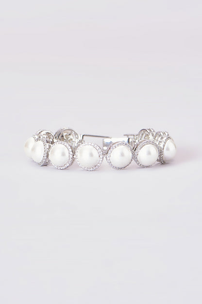White Finish Zircon & Pearl Bracelet