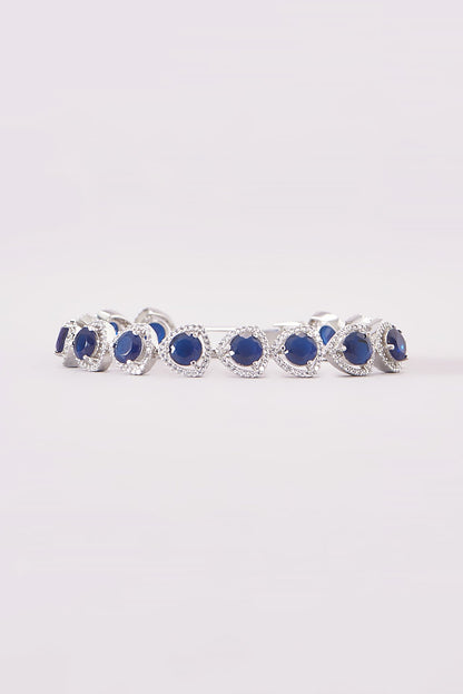 White Finish Zircon & Blue Stone Bracelet