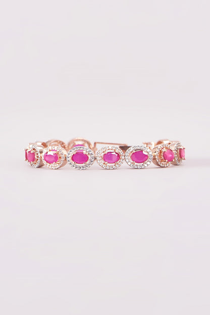 Rose Gold Finish Zircon & Pink Stone Bracelet