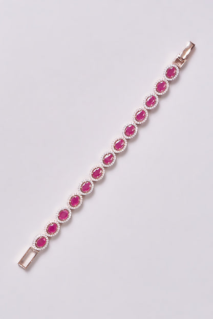 Rose Gold Finish Zircon & Pink Stone Bracelet