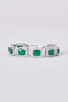 White Finish Zircon & Green Stone Bracelet
