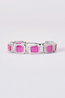 White Finish Zircon & Pink Stone Bracelet
