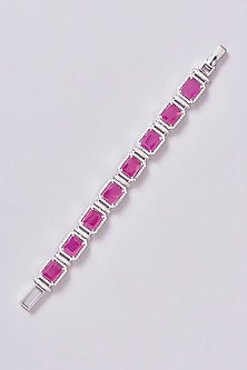 White Finish Zircon & Pink Stone Bracelet