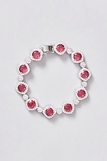 White Finish Zircon & Red Stone Bracelet