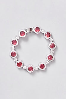 White Finish Zircon & Red Stone Bracelet