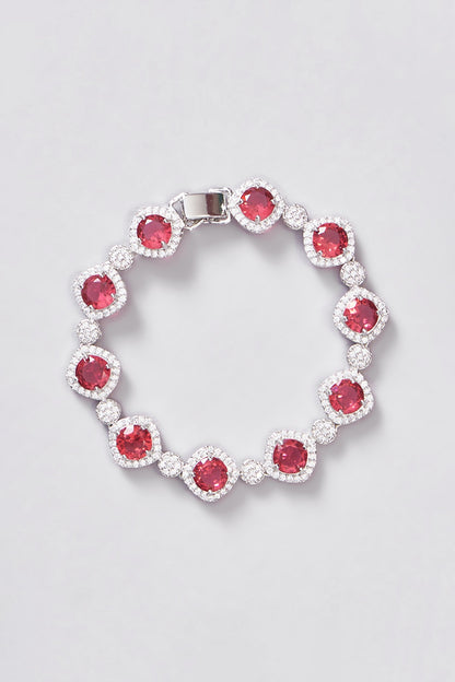 White Finish Zircon & Red Stone Bracelet