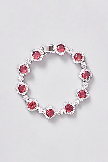White Finish Zircon & Red Stone Bracelet