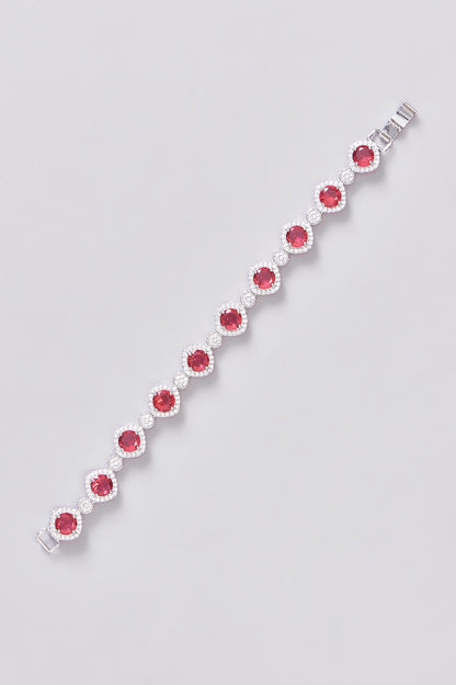 White Finish Zircon & Red Stone Bracelet