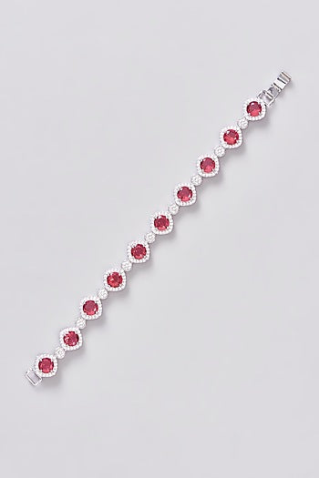 White Finish Zircon & Red Stone Bracelet