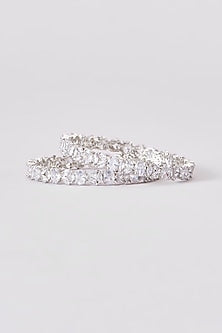White Finish Zircon Bangles (Set Of 2)