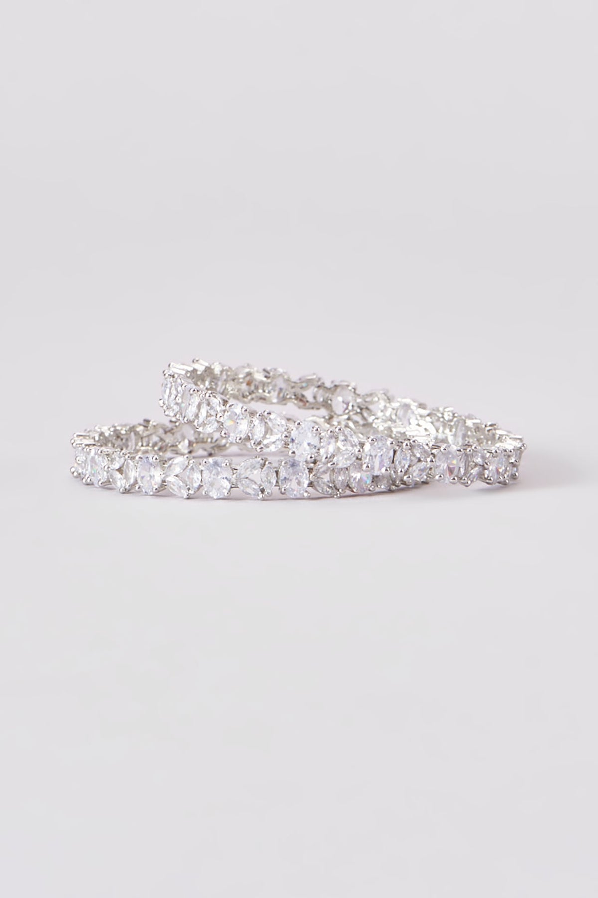 White Finish Zircon Bangles (Set Of 2)
