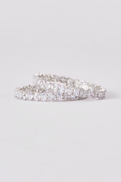 White Finish Zircon Bangles (Set Of 2)