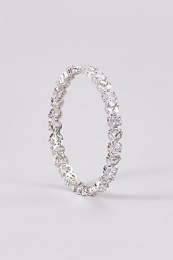 White Finish Zircon Bangles (Set Of 2)