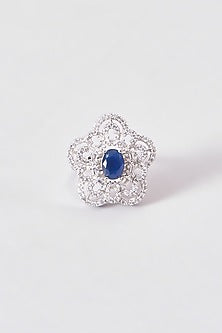 White Finish Zircon & Blue Stone Ring