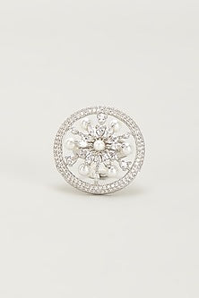 White Finish Zircon & Pearl Ring
