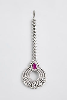 White Finish Ruby Stone Necklace With Maangtikka
