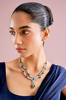 White Finish Emerald Stone Necklace Set